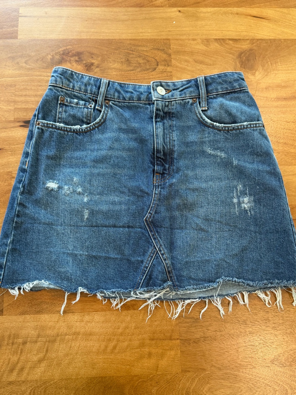 BDG Distressed Blue Denim Mini Skirt with Raw Hem Size Medium
